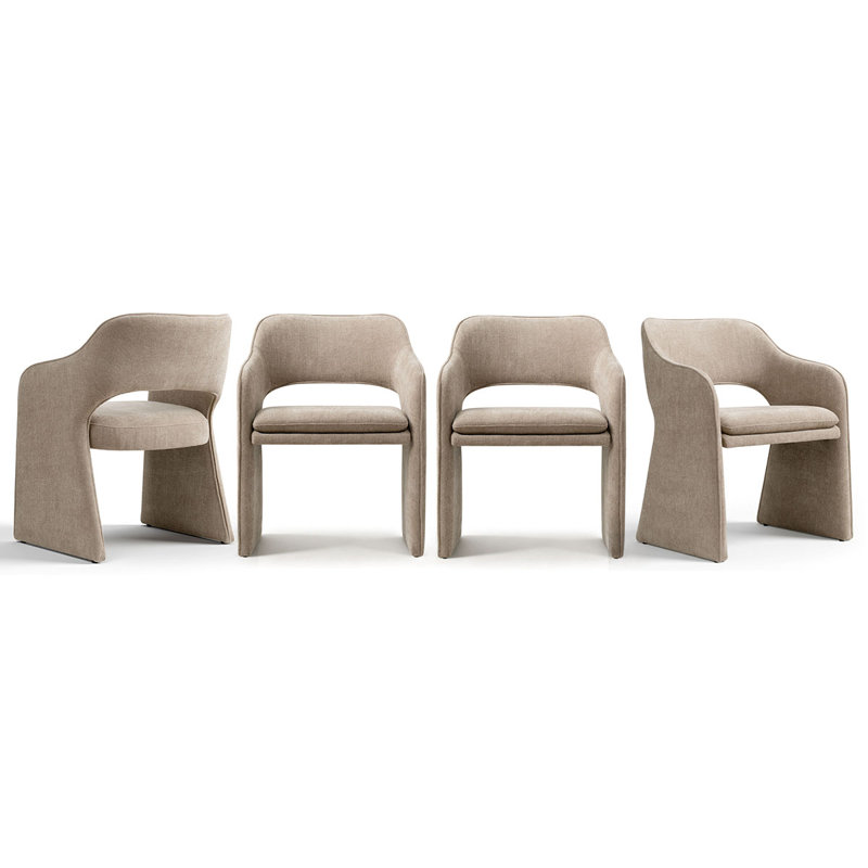 19" Seat Height Upholstered Fabric Dining Armchair, Khaki