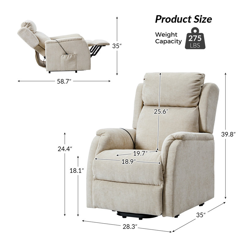 Aleeta 28.3"W Lift Assist Power Recliner With Side Pocket(Set Of 2), White