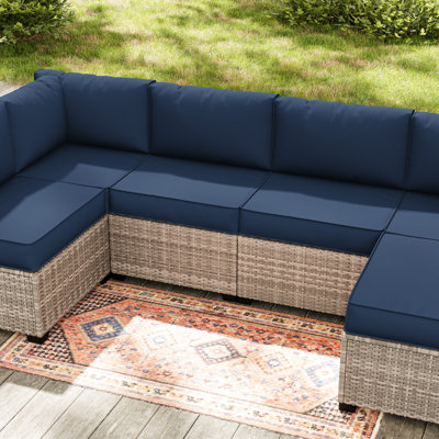 14-Piece Outdoor 4" Replacement Cushion Set Seat/Back Cushion (Set Of 6 Cushion , 6 Backrests , 2 Coner Cushions)