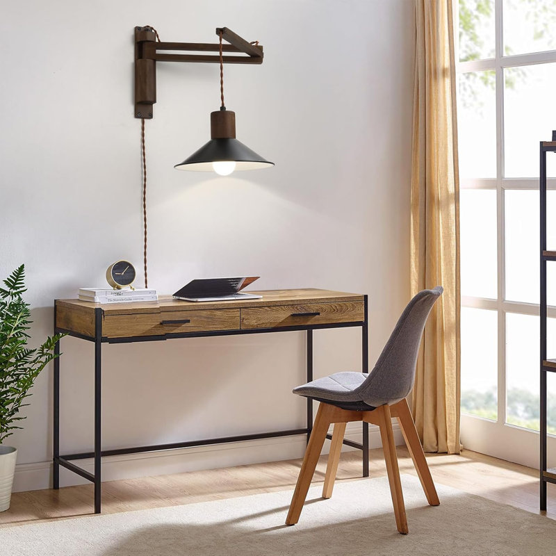 Applique murale à bras pivotant rétro en bois avec interrupteur marche / arrêt à intensité variable, lampe de lecture murale à brancher pour la chambre à coucher, le salon, le bureau - ampoule incluse