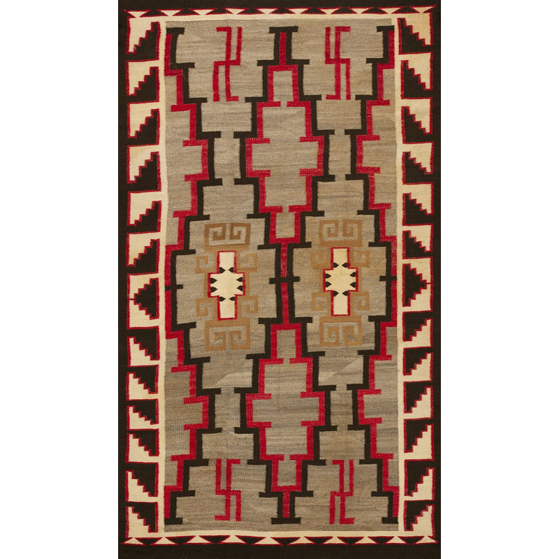 Classic Tribal Geometric Antique Native American Wool Pile Navajo Rug