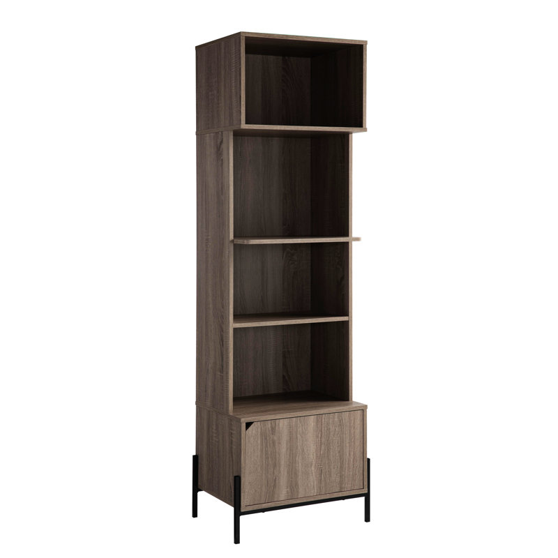 Kitchen Bakers Rack Dark Taupe Look - Storage Cabinet Display 4 Open Shelves, 1 Door Handle Microwave Stand For Up To 20"W X 14"D Small Household Appliance 10Lb Max Weight Per Shelf Kitchen, Four