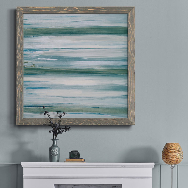 «Misty Lake», peinture sur toile encadrée, H 17 po x l 17 po x P 1,5 po, Cadre gris