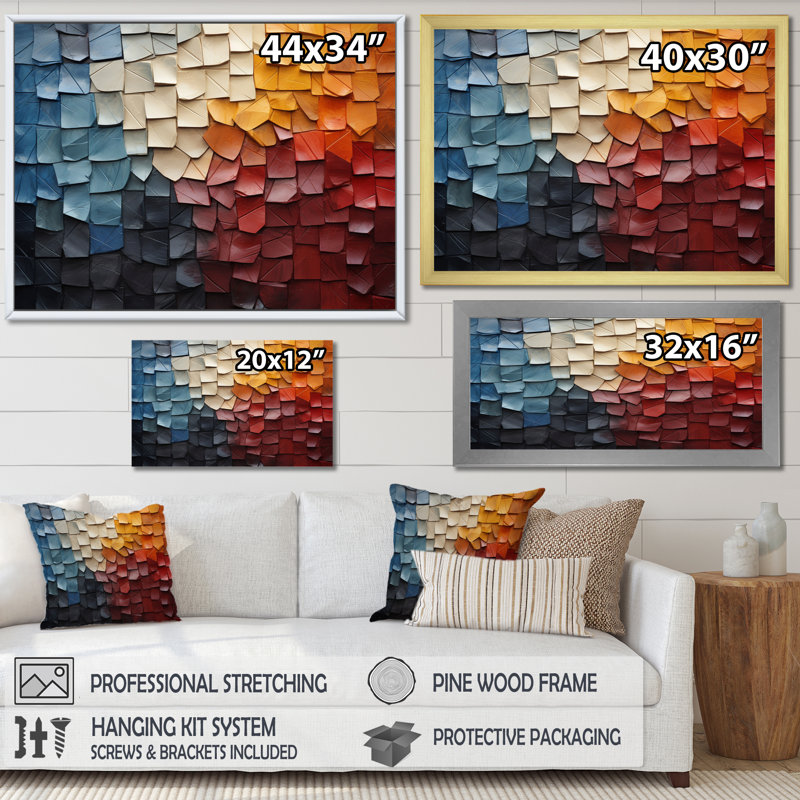 Forest Red Wood Collage III - Modern Wall Decor, H 34 po x l 44 po x P 1,5 po, Cadre simple blanc