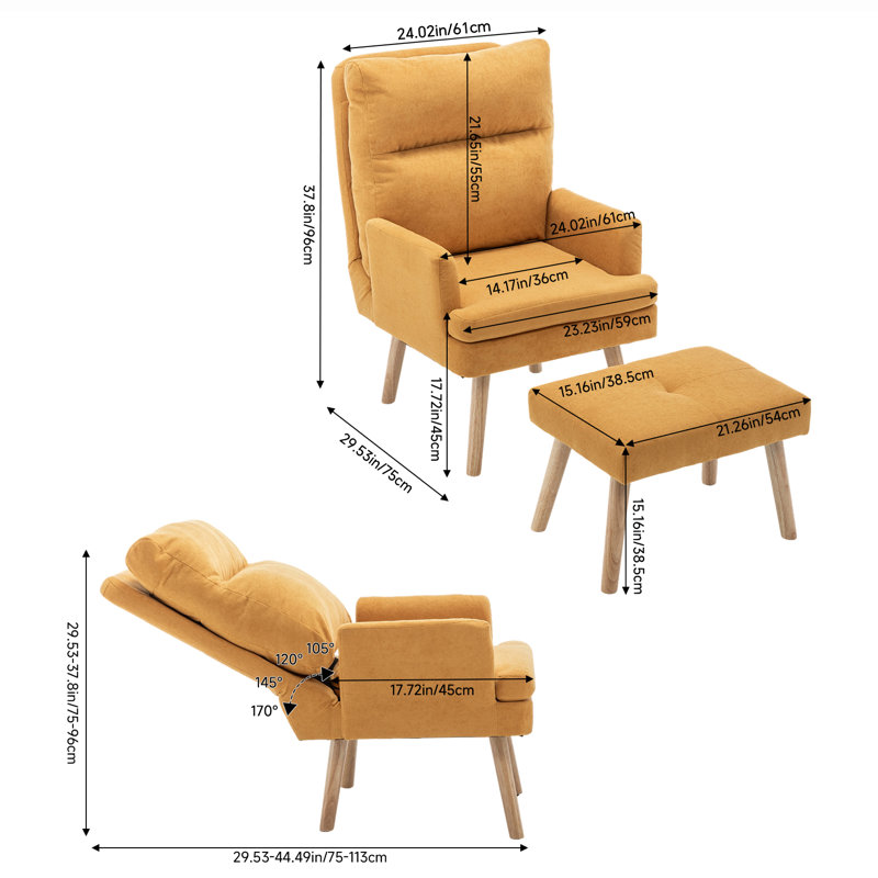 Chenille Upholstered Lounge Chair with Footstool, White Chenille