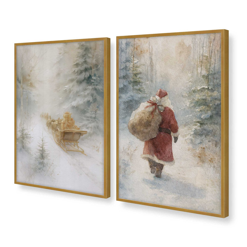 Voyage à Noël, ensemble de 2 reproductions d'art, Or poli, H 11,5 po x l 19 po