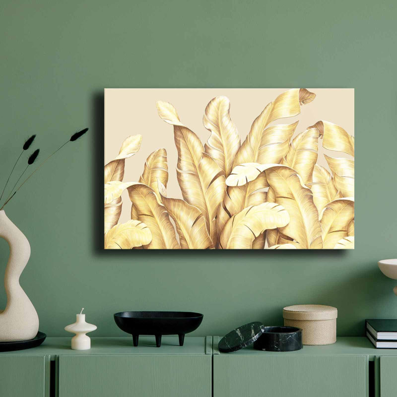 Art mural botanique feuille d'or - 27,6 po x 17,7 po