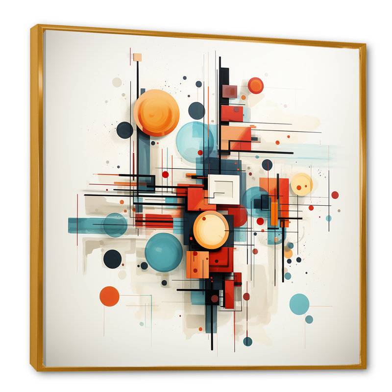 «Midcentury Square and Shapes Harmony III», art mural abstrait, Cadre flottant doré, H 16 po x l 16 po x P 1 po