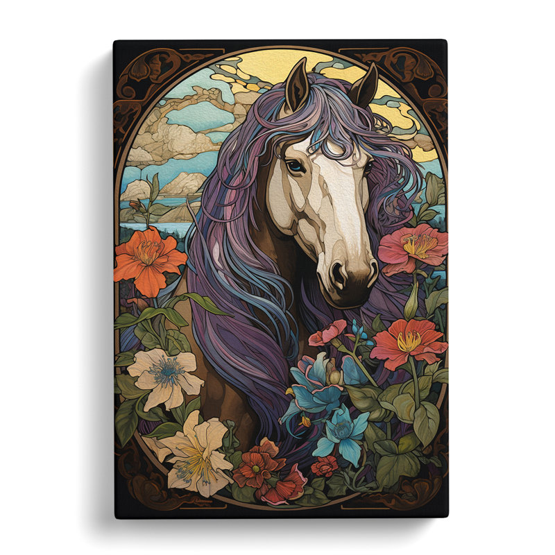 Shire Horse Art Nouveau Art - Wrapped Canvas, 60cm H x 40cm W x 3cm D