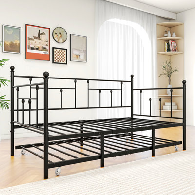 Metal Daybed Frame, Twin Size Platform Bed With Trundle -  Winston Porter, 1F649D422C0B4934916E4AF5103A1BCD