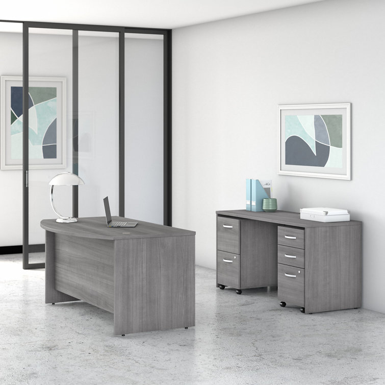 Studio C 72W x 36D Bow Front Desk and Credenza with Mobile File Cabinets