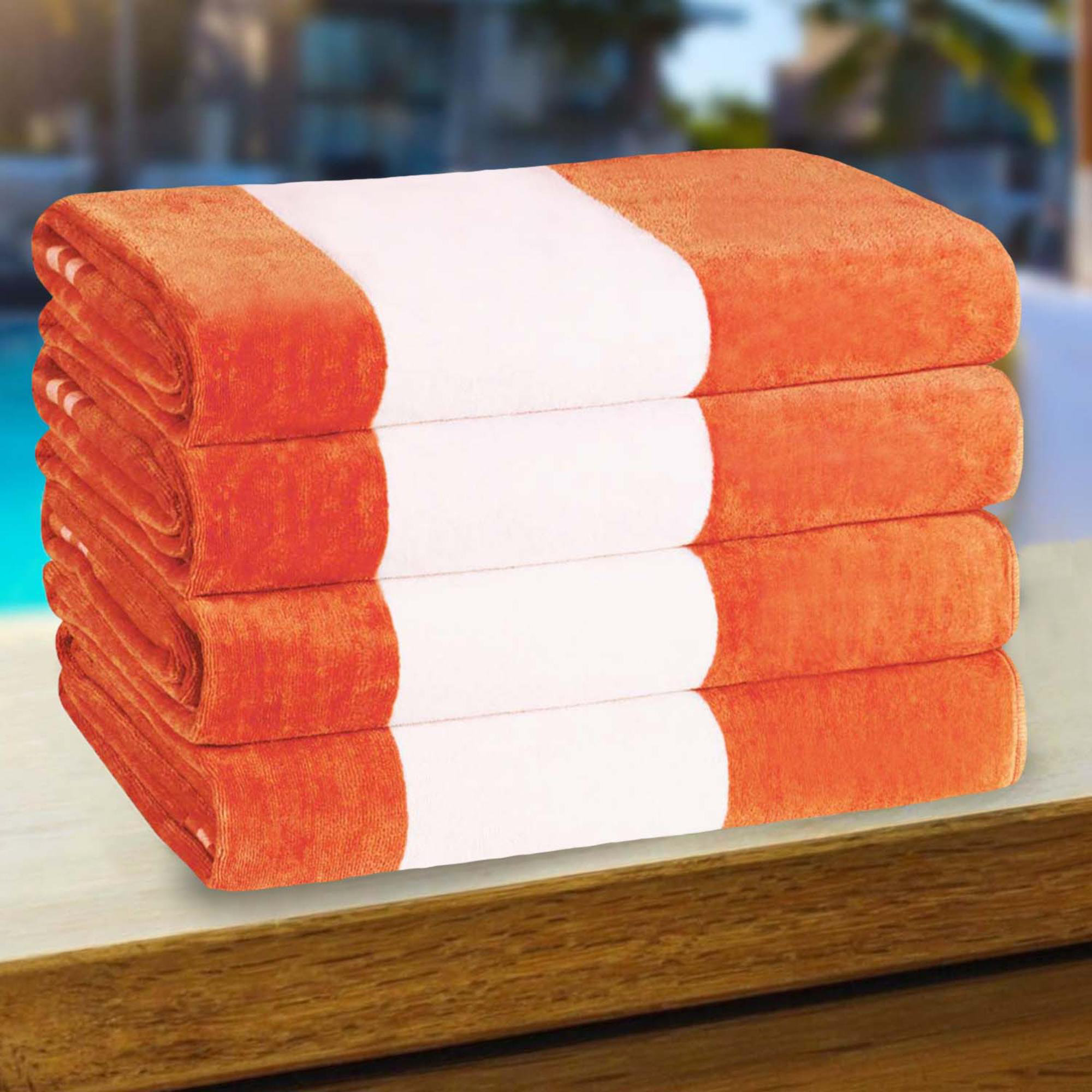 Calheta Cotton Oversized Cabana Stripe Beach Towels, Orange, 4