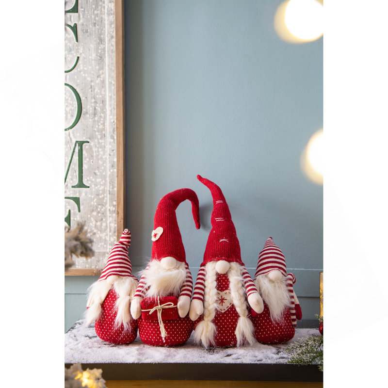 S / 4 - Décor de familles gnomes rouges 21,3 x 5,5 x 25,5 po