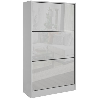 Blisswood High Gloss 3 Drawer Flip Down Shoe Storage Free Standing Cabinet For Hallway