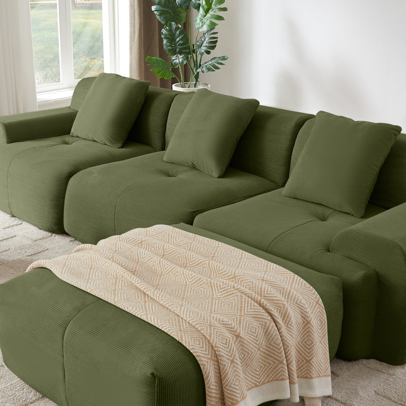 Canapé modulaire en forme de L de 113 po, aucun assemblage requis, Vert