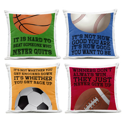 Stupell Industries Motivational Sports Determination 4 Piece Outdoor Printed Pillow Set, Design By Marcus Prime In Black