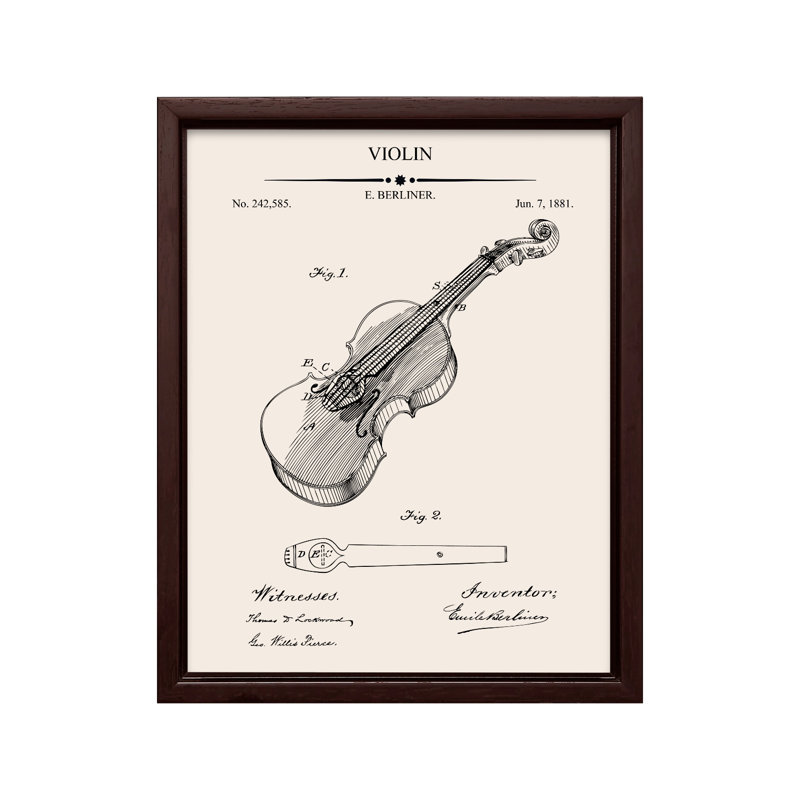 Plan du violon n ° 1, Canvas, 11"H x 14"W, Brown Framed