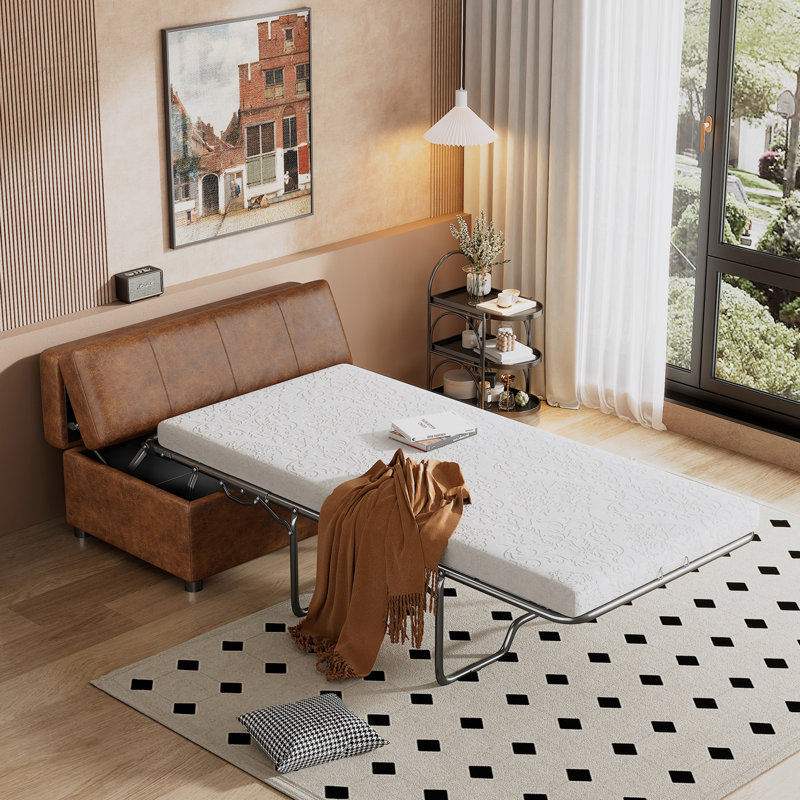 Divan-lit escamotable pliant simple, Similicuir brun