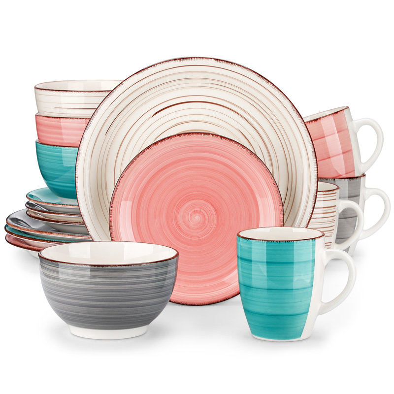 Bella 16 Piece Dinnerware Set, Service for 4, Blue/Grey/White