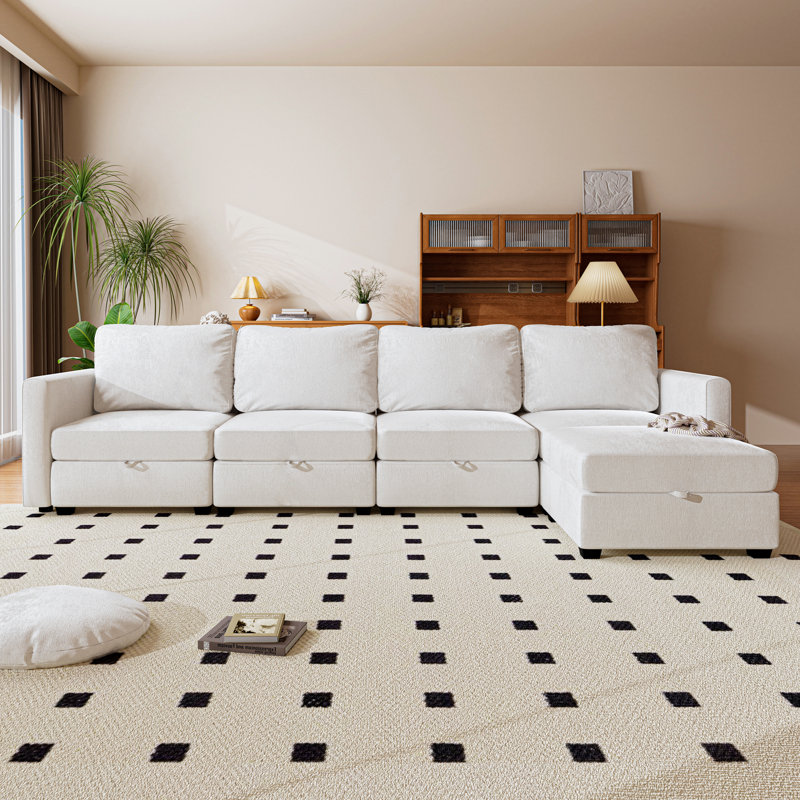 Canapé modulaire en L pour salon, H 44 po x l 126,7 po x P 31,1 po, Chenille beige
