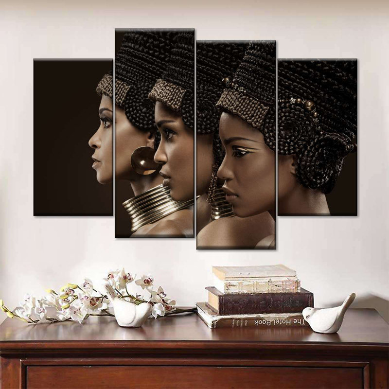 Portrait de femme africaine 4 pièces, H 43 po x l 27 po x P 1,25 po