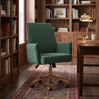 Mid-Back Ergonomic Office Chair with Corduroy Upholstery in Fresh Green