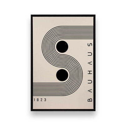 Impression sur toile Bauhaus Black Dot Balance dans un cadre en érable, 30 po x 20 po