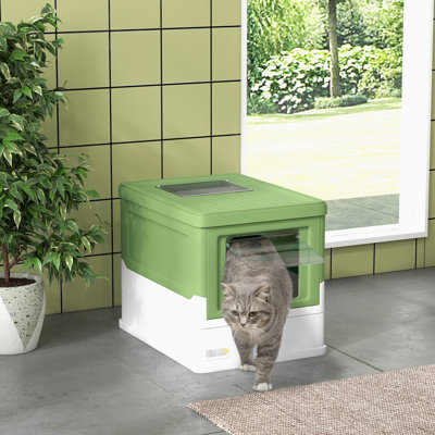 Litière pour chat avec fonction d'odeur dissimulée, jaunâtre, offre un grand espace et un support à capuchon facile d'entretien, garde en place, plateau de tiroir