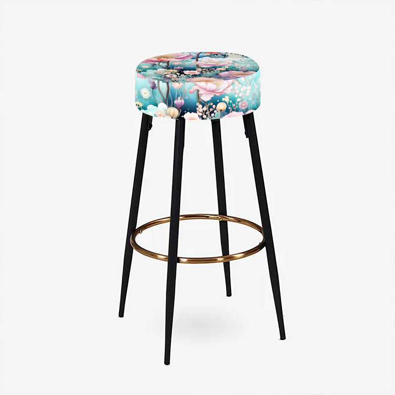 Ensemble de 2 tabourets de bar verts et roses à fleurs galactiques