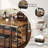 4 People Dining Table And Chair Set, Antique Color Dining Table, Black Upholstered Bench, Dining Table And Chair 3 Piece Set With Wine Rack And Wine Glass Holder For Dining Room