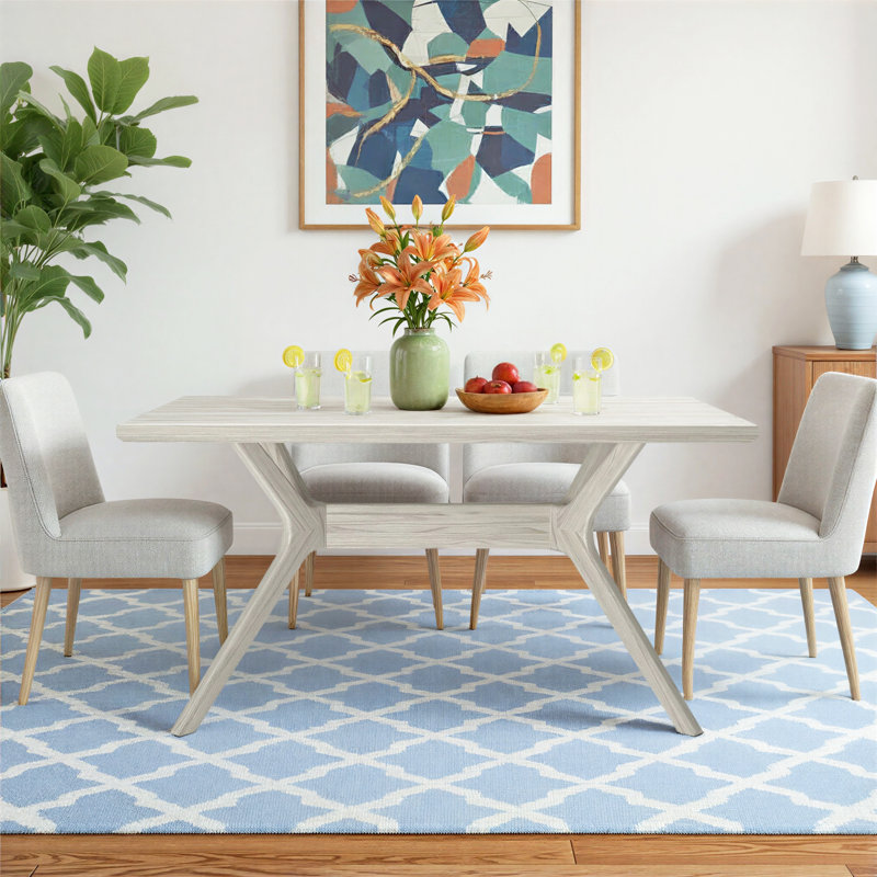 Muhsina Cross Leg Rectangular Dining Table, White Sand Wirebrush, 30"H x 60"W x 32"D