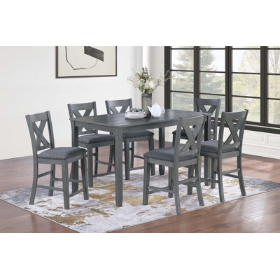 Table de salle à manger moderne 7 pièces gris avec 6 chaises en X