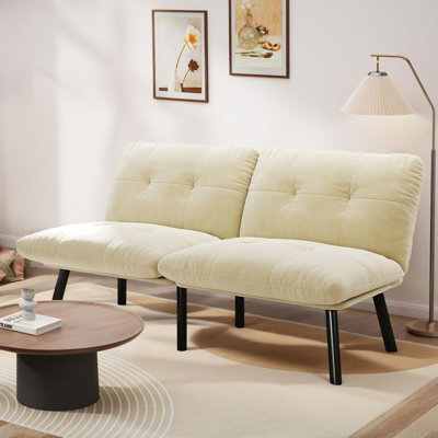 Canapé-lit futon inclinable en velours de 63 po avec dossiers réglables divisés réglables en velours