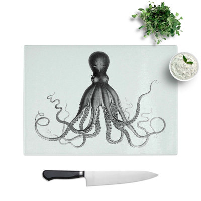 Tempered Glass Vintage Octopus Illustration by E.F. Jomard Chopping Board