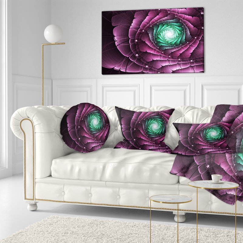 Fractale, fleur, vert, mauve, art numérique - imprimé floral