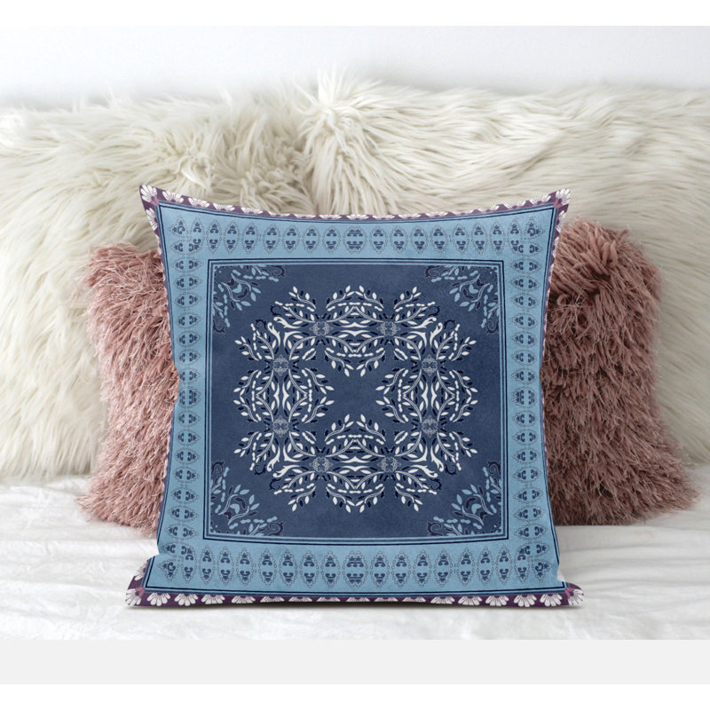 Geometric Reversible Throw Pillow, 18" x 18", Beige Indigo