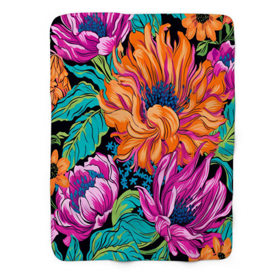 Fleurs vives sur une couverture sherpa de qualité supérieure 1 pièce