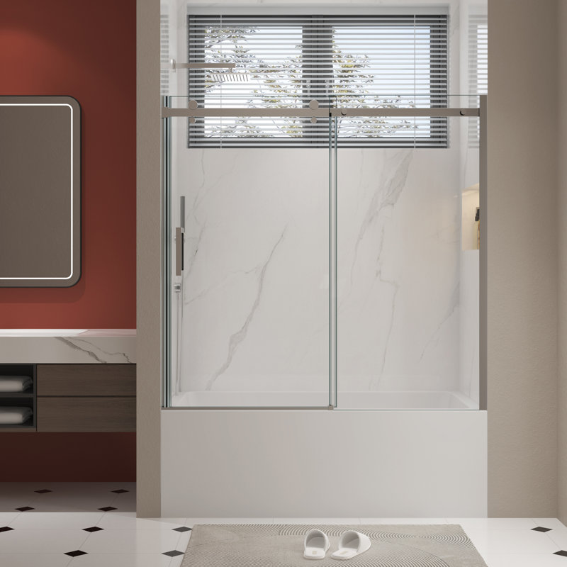 Porte de baignoire coulissante 56 "- l 60" x H 58 ", Chrome