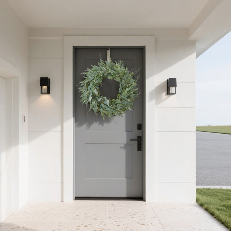 Couronne d'été de 23 pouces pour la porte d'entrée, couronne d'eucalyptus artificiel pour l'extérieur, couronnes vertes printanières pour la porte d'entrée