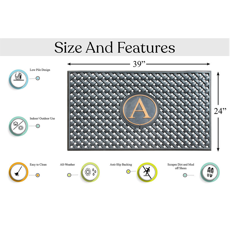 A1HC Natural Rubber Large Doormat, Entry Mat 24x39, A