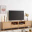 Meuble télé en rotin pour téléviseur de 85 po ou moins, console multimédia de style campagne moderne, centre de divertissement avec pieds en bois massif, meuble télé pour le salon, cinéma maison-1300843482