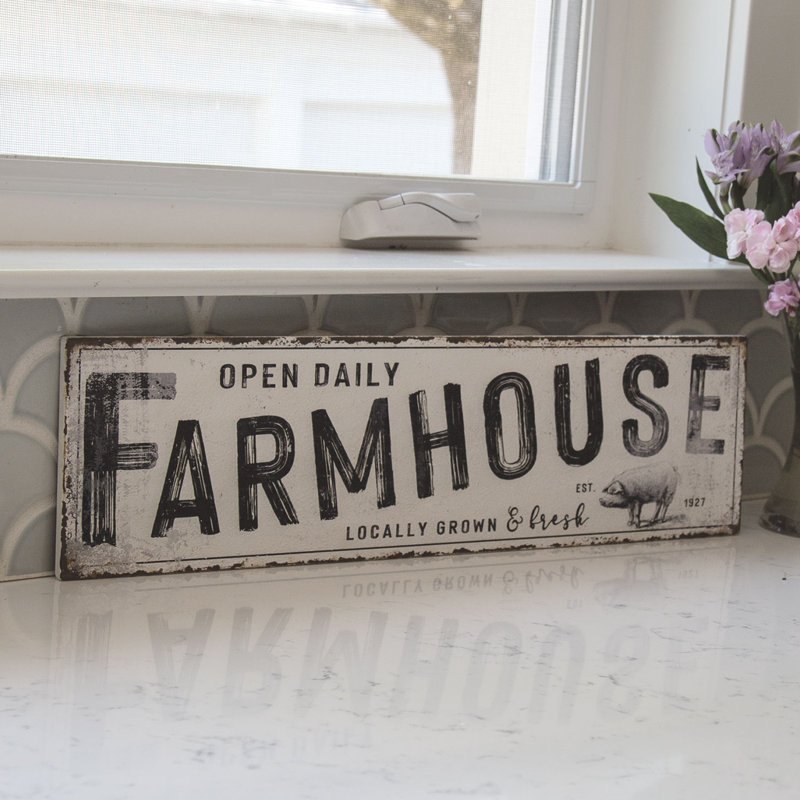 Open Daily Farmhouse Distressed Metal Sign