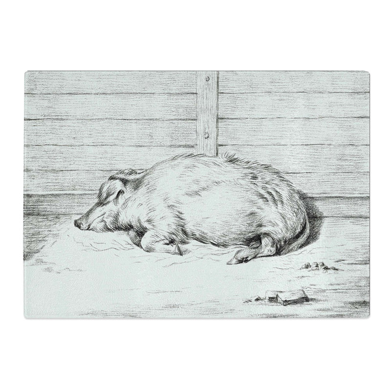 Tempered Glass a Sleeping Pig Chopping Board, 28.5 cm W x 20 cm L