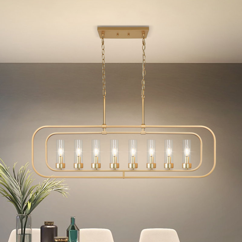 8-Light Rose Gold Chandelier Linear Chandelier Square/Rectangle Chandelier  for Kitchen Dining Room