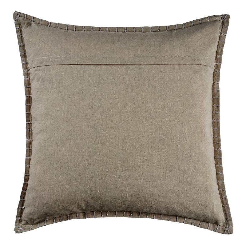 Tan Square Cotton Embroidered Border Throw Pillow
