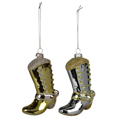 Boot Ornament, Glass, Silver & Gold