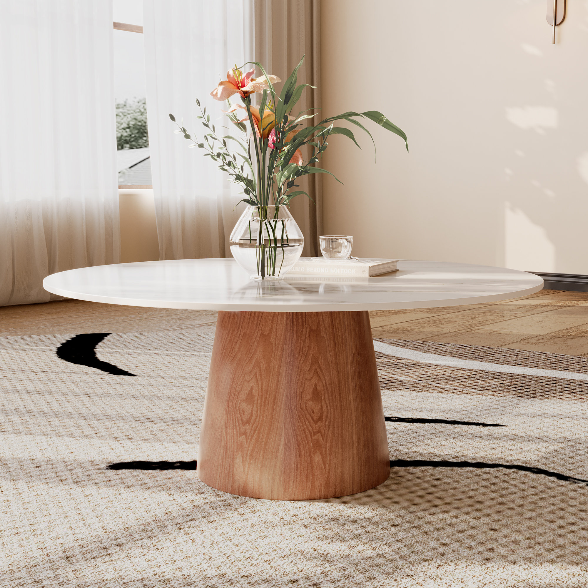 Ivy Bronx Yardley Round Coffee Table Wooden Pedestal Table - Wayfair Canada