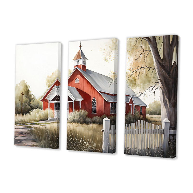 «Church In Country Town VI», ensemble d'art mural sur toile, H 32 po x l 48 po x P 1 po, Toile tendue