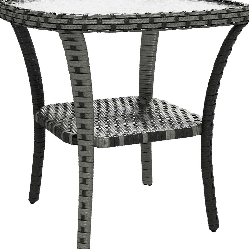 Coffee Table With Storage Functionality, Side Glass Top For Outdoors. Mix Gray Garden, Porch, Backyard Table, All-Weather, , 19.7"L X 19.7"W 21.7"H, 110 Lbs Max Load, Assembly Required And Storage,