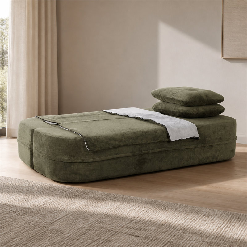 Canapé-lit convertible en nuage avec couverture, tissu Scott vert foncé, canapé-lit modulaire Queen sans ossature, canapé-lit en mousse solide haute densité pour salon et chambre, aucun assemblage requis